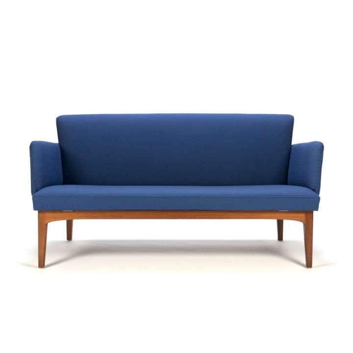 Danish vintage teak sofa with blue fabric