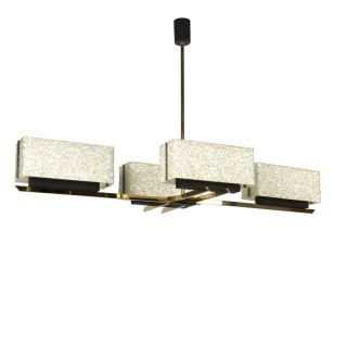 Grote Franse vintage hanglamp messing/ zwart en acryl