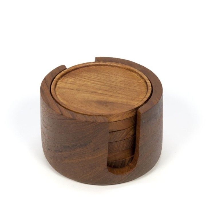 Set van 6 teakhouten vintage onderzetters