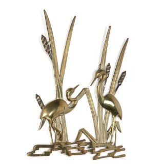 Vintage brass wall decoration Common cranes