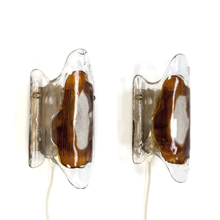 Vintage set van 2 glazen wandlampen