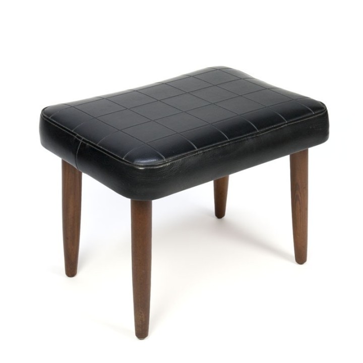 Vintage Deense poef met teak onderstel