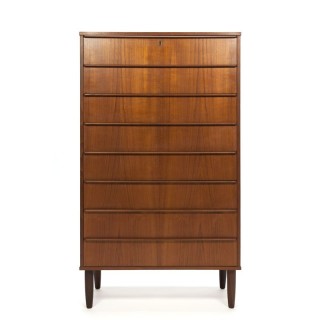 Deense vintage ladekast met 8 lades in teak