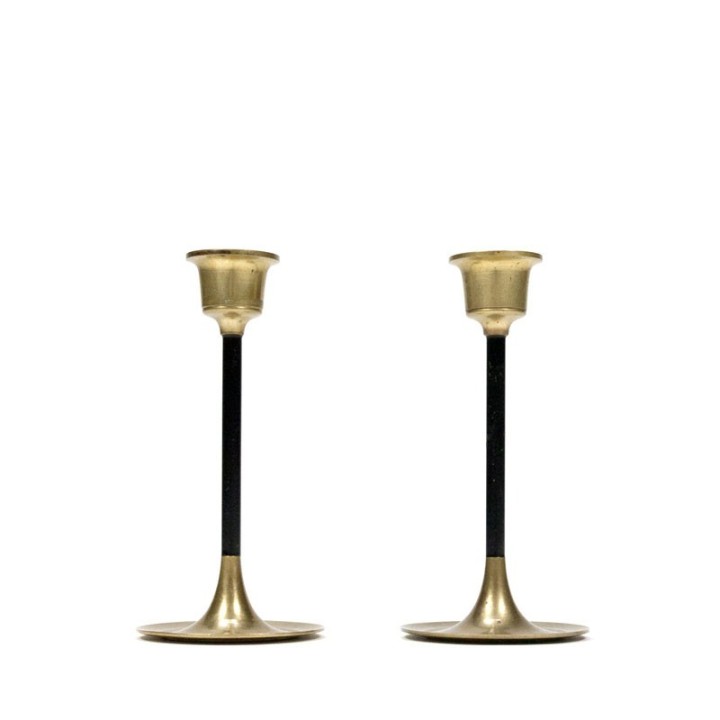 Set van 2 vintage messing kandelaars