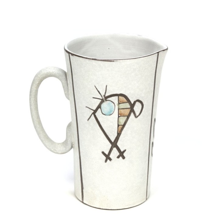 Vintage vaas/ kan met abstracte vogel