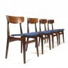 Danish vintage set of 4 dining table chairs blue