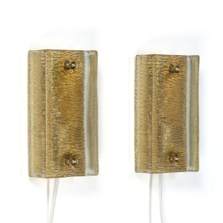 Vintage set of 2 Danish glass wall lamps