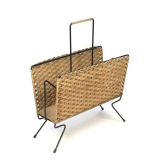 Vintage newspaper rack with wicker