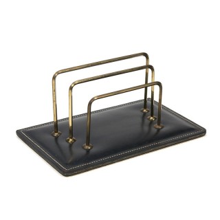 Vintage brievenstandaard messing en leer