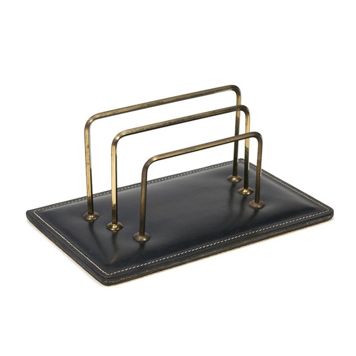 Vintage brievenstandaard messing en leer