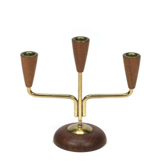 Vintage kandelaar teak en messing