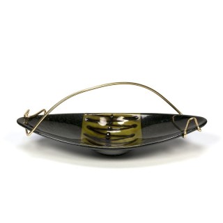 Vintage earthenware plate with brass handle