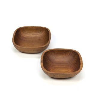 Vintage set van 2 teakhouten schaaltjes