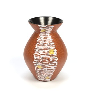 Vintage aardewerken vaas met geel accent