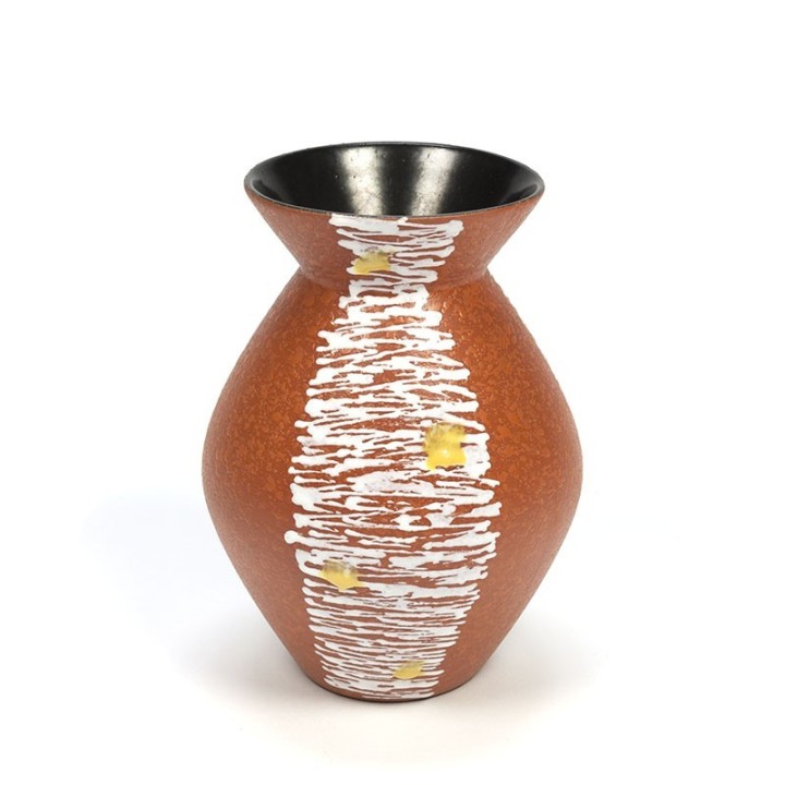 Vintage aardewerken vaas met geel accent
