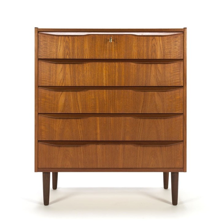 Vintage Danish teak dresser with 5 drawers