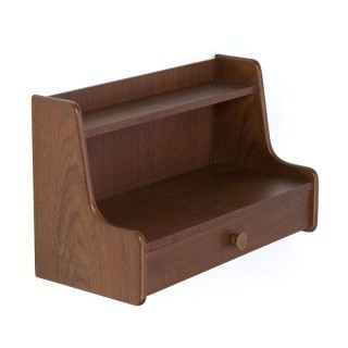 Vintage Deens teakhouten muur kastje met lade