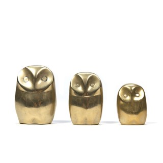 Vintage set of 3 brass owls