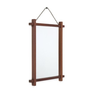 Vintage teak mirror on metal cord