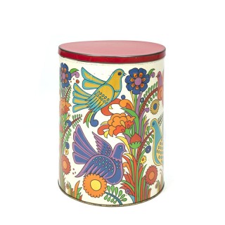 Vintage groot voorraadblik met Acapulco design