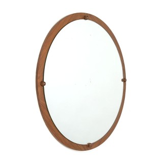 Ronde vintage teakhouten spiegel