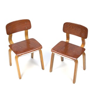 Vintage set van 2 plywood kinderstoeltjes