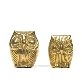 Brass vintage set of 2 small owls