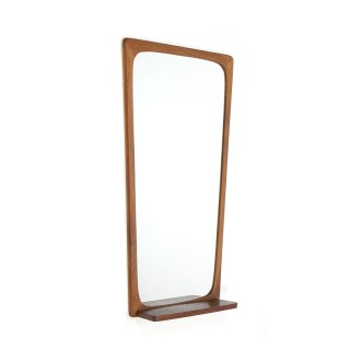 Teakhouten Deense vintage spiegel met klein plankje