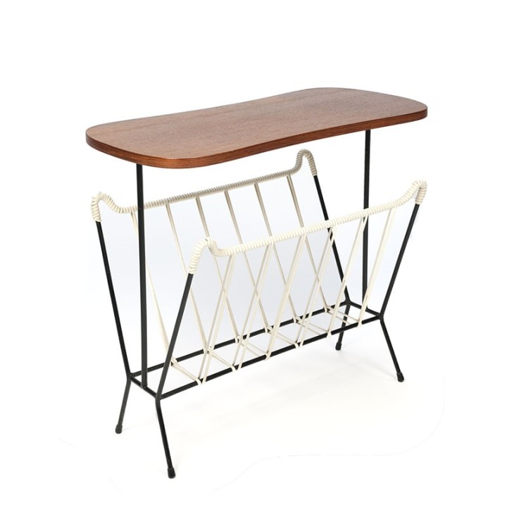 Vintage magazine rack with teak top