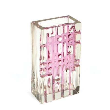 Vintage glass vase with pink detail
