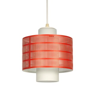 Vintage melkglazen hanglamp met geperforeerd metaal