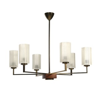 Vintage brass hanging lamp with cut glass