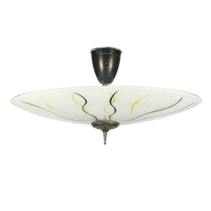 Grote vintage glazen vijftiger jaren plafondlamp