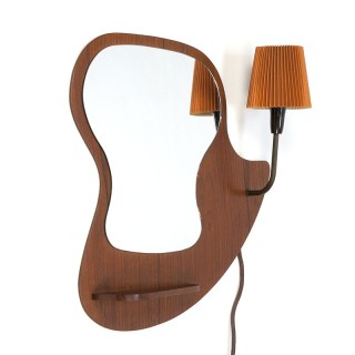 Vintage special Danish teak mirror with light