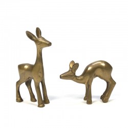 Vintage set of 2 small brass deer