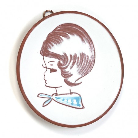 Vintage small wall plate with girl blue