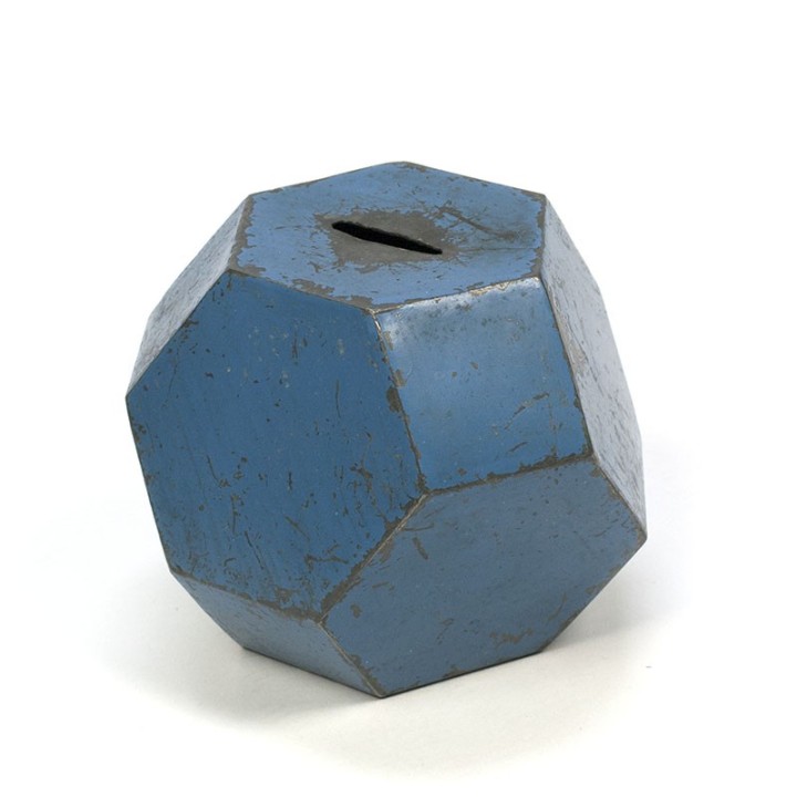 Vintage metalen blauwe spaarpot jaren 30