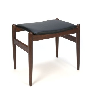 Vintage ottoman of poef met teakhouten onderstel