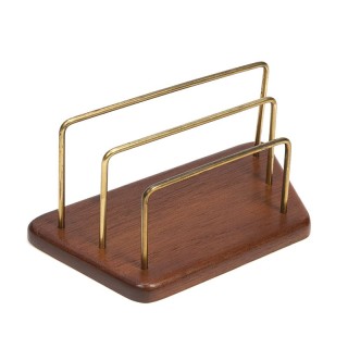 Teak vintage letter holder with brass