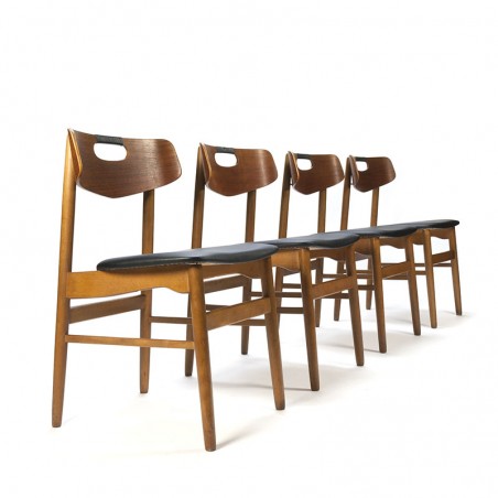 Set van 4 Deense vintage stoelen met zwart detail