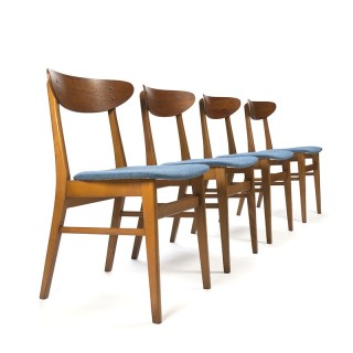 Set vintage Farstrup 210 stoelen met blauwe bekleding