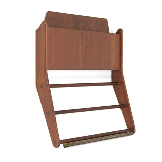 Deens teakhouten vintage wand tijdschriftenrek