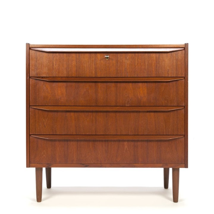 Deense vintage ladekast met 4 lades met lange greep