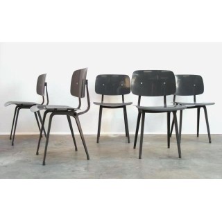 Set van 5 Grijze Revolt stoelen - Retro Studio