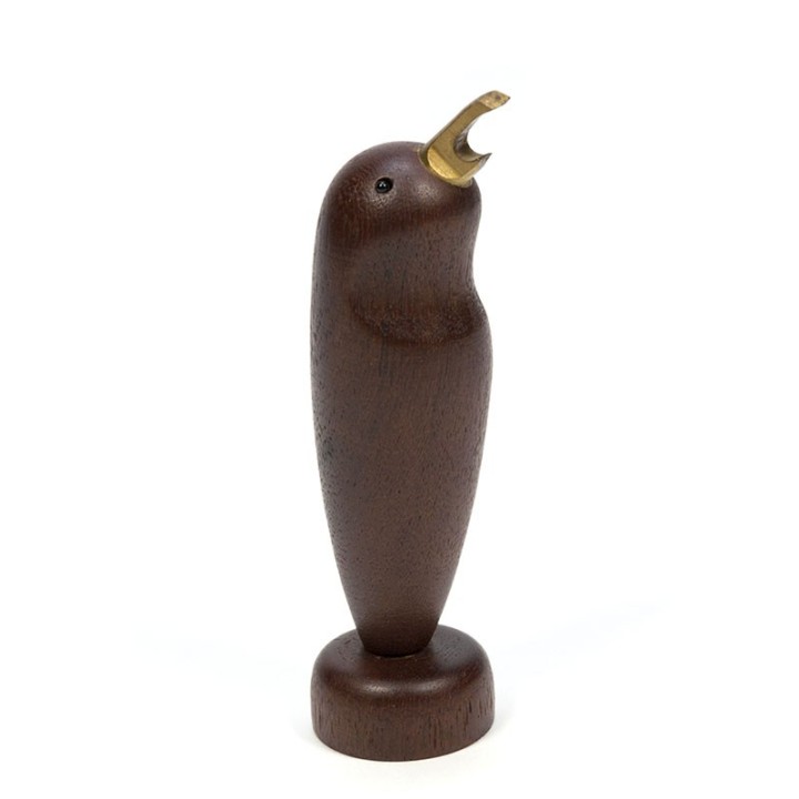 Vintage teakhouten flesopener vogel design
