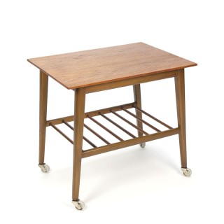 Danish vintage side table on wheels with teak top