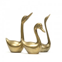 Set of 3 vintage small brass geese