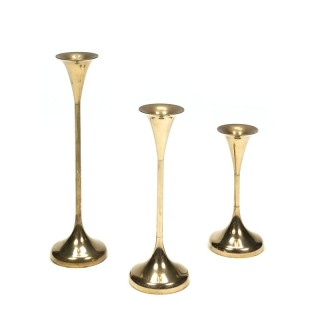Set van 3 vintage messing kandelaars
