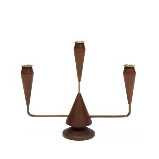 Vintage Deense kandelaar teak met messing