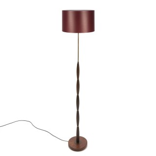 Vintage teakhouten vloerlamp met bordeaux rode kap